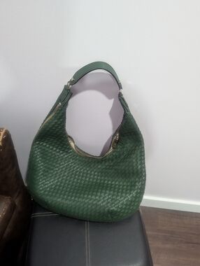 Guess Green Woven Leather Hobo Bag